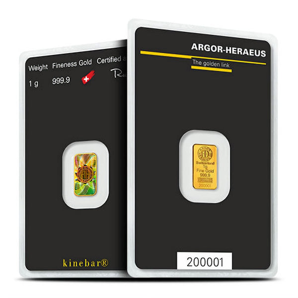 1 Gram Argor Heraeus Kinebar Gold Bar (New w/ Assay)
