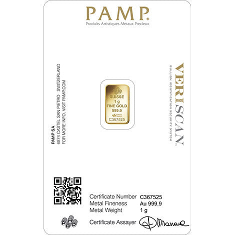 1 Gram PAMP Suisse Fortuna Veriscan Gold Bar (New w/ Assay)