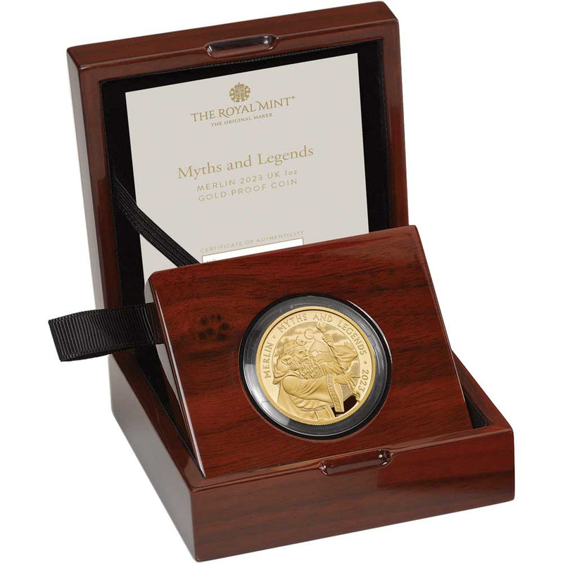 2023 1 oz Proof British Gold Merlin Coin (Box + CoA)