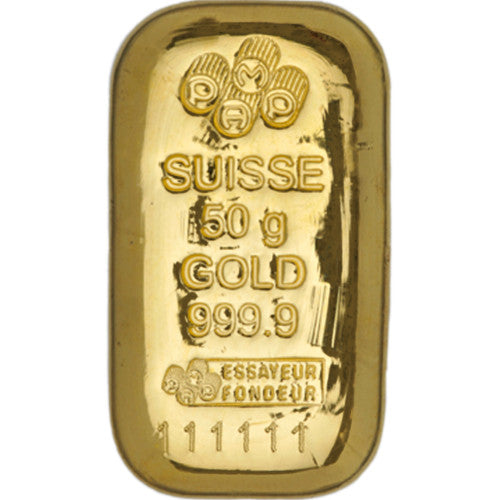 50 Gram PAMP Suisse Gold Bar (New, Cast w/ Assay)