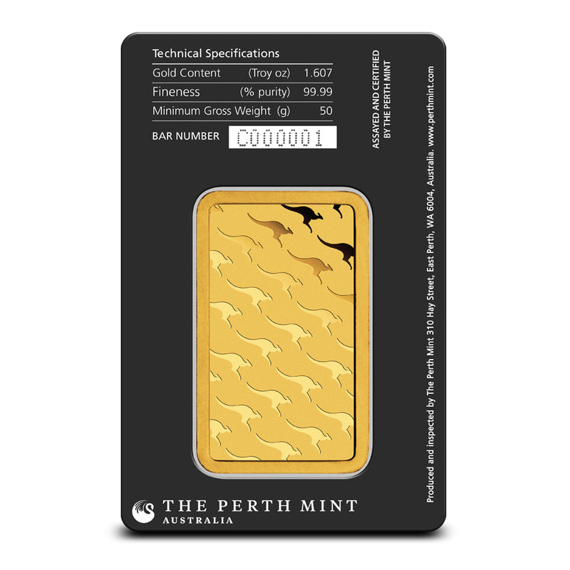 50 Gram Perth Mint Gold Bar (New w/ Assay)