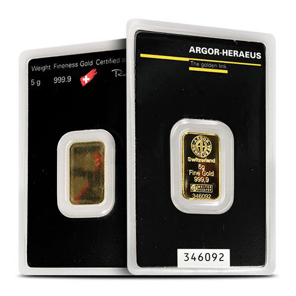 5 Gram Argor Heraeus Gold Bar (New in Assay)