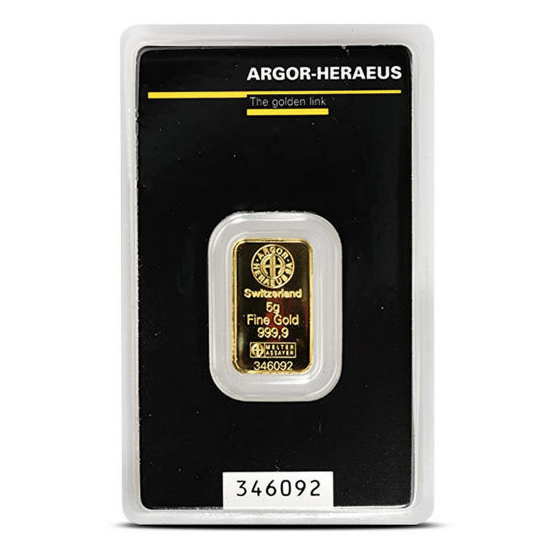 5 Gram Argor Heraeus Gold Bar (New in Assay)