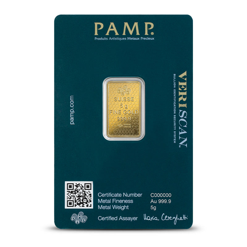 5 Gram PAMP Suisse Lady Fortuna Veriscan 45th Anniversary Gold Bar (New w/ Assay) NEW